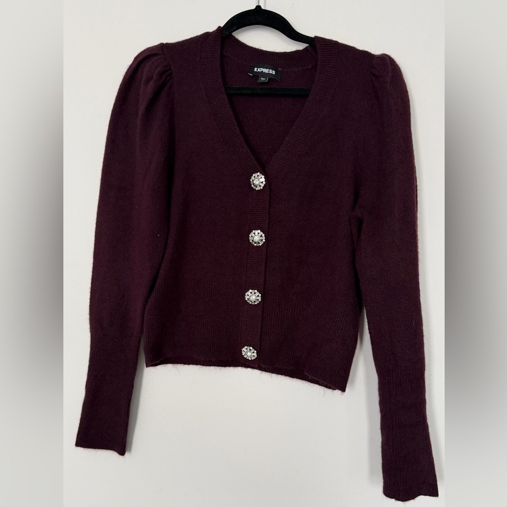 🩵 5 for $25 EXPRESS • burgundy cardigan with jewel buttons